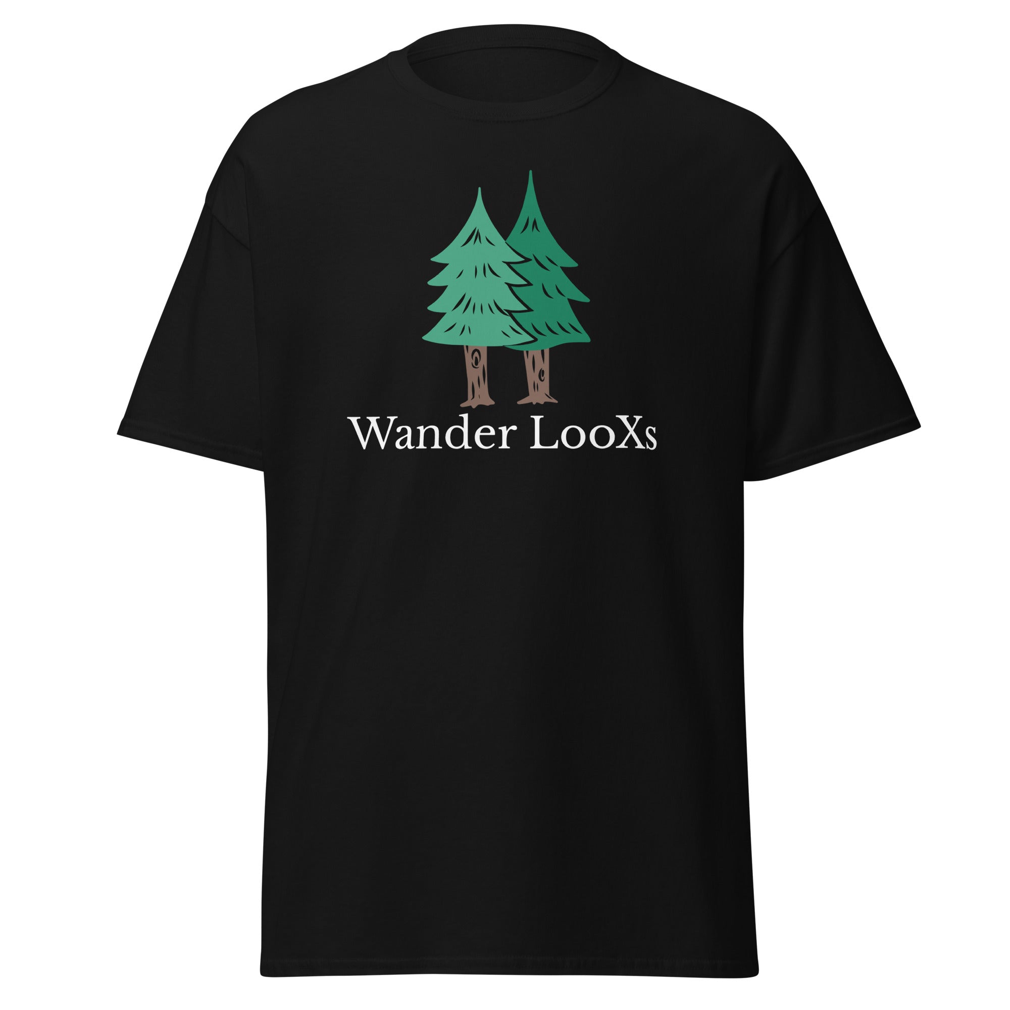Wander Looxs Shirt schwarz Vorderansicht – Outdoor T-Shirt mit Harz-Design
